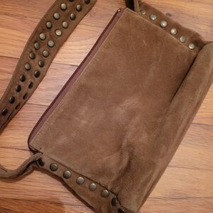 Gianni Bini Brown Suede Studded Messenger Bag